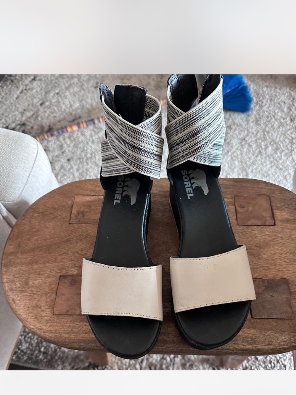 Sorel Women's Cream and Black Strappy Ankle Sandal